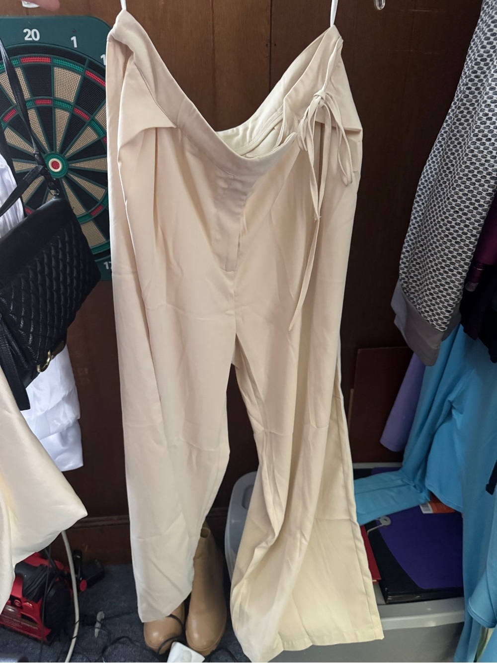 NWT Wide-Leg High-Waist Cream Tie-Waist Pants size XXL